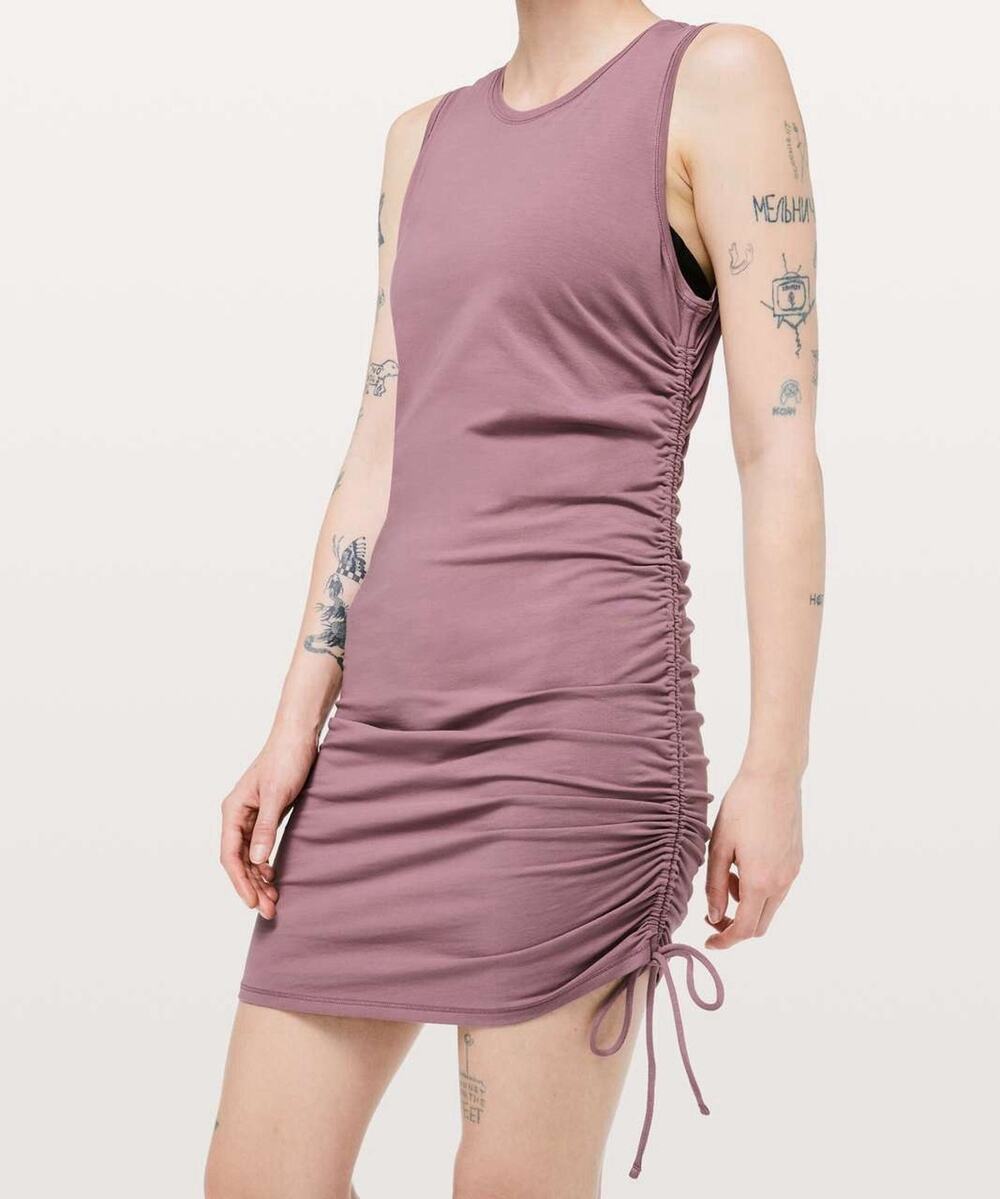 Lululemon Women’s Mauve Cinch It Side Ruched Tie Knit Tank Dress No Tag Charity